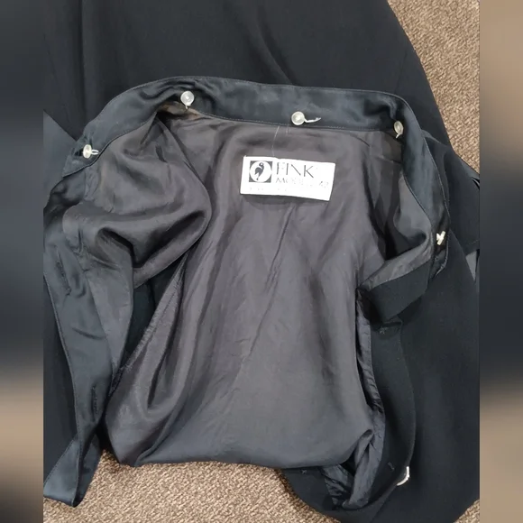 Iconic Fink Modell 1960s Black Satin Bow Tie Sleeveless Shift Dress Pleated Midi - Picture 9 of 12